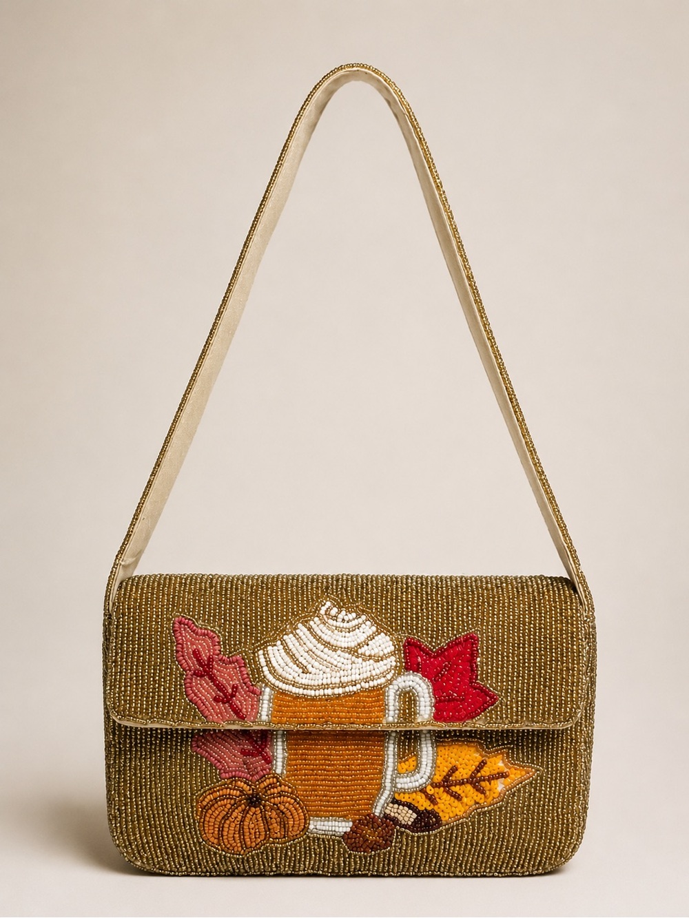 Pumpkin Spice Latte Beaded Shoulder Bag